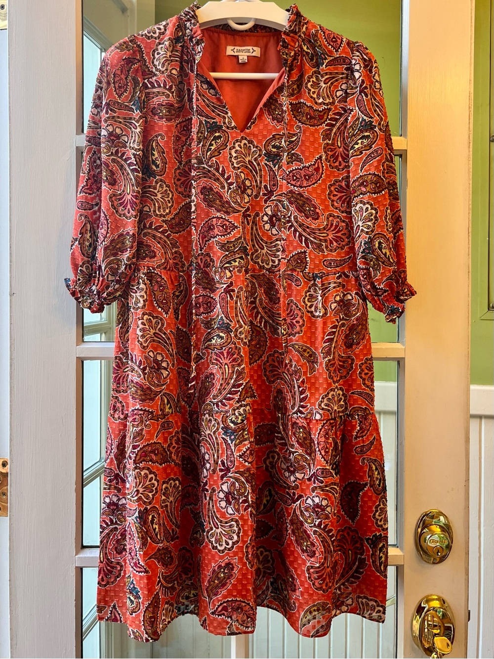 Nanette Lepore Coral Paisley V-Neck Flowy Bohemian Dress - Picture 2 of 8